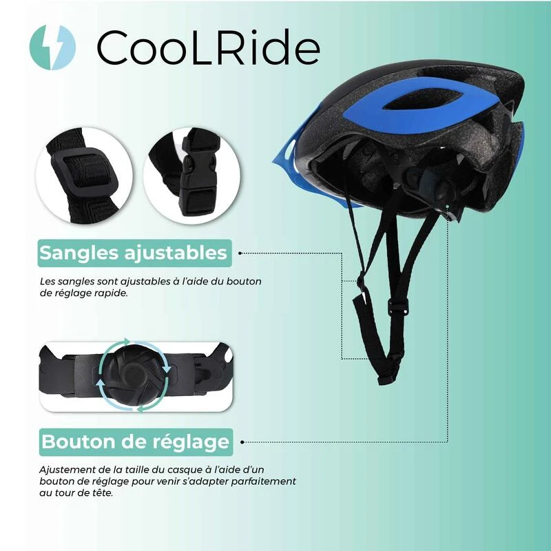 Casque Vélo Adulte 58-62 Cm Multisport Noir/Bleu Avec Visère Intégrée 4 Casque Vélo Adulte 58-62 Cm Multisport Noir/Bleu Avec Visère Intégrée – Image 2