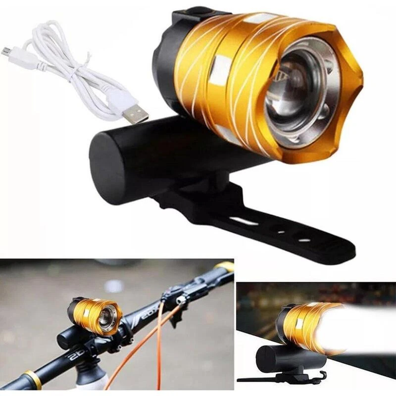 Lampe De Vélo Feu Avant - Rechargeable Par USB - Or - 450 Lumens 4 Lampe De Vélo Feu Avant - Rechargeable Par USB - Or - 450 Lumens – Image 2